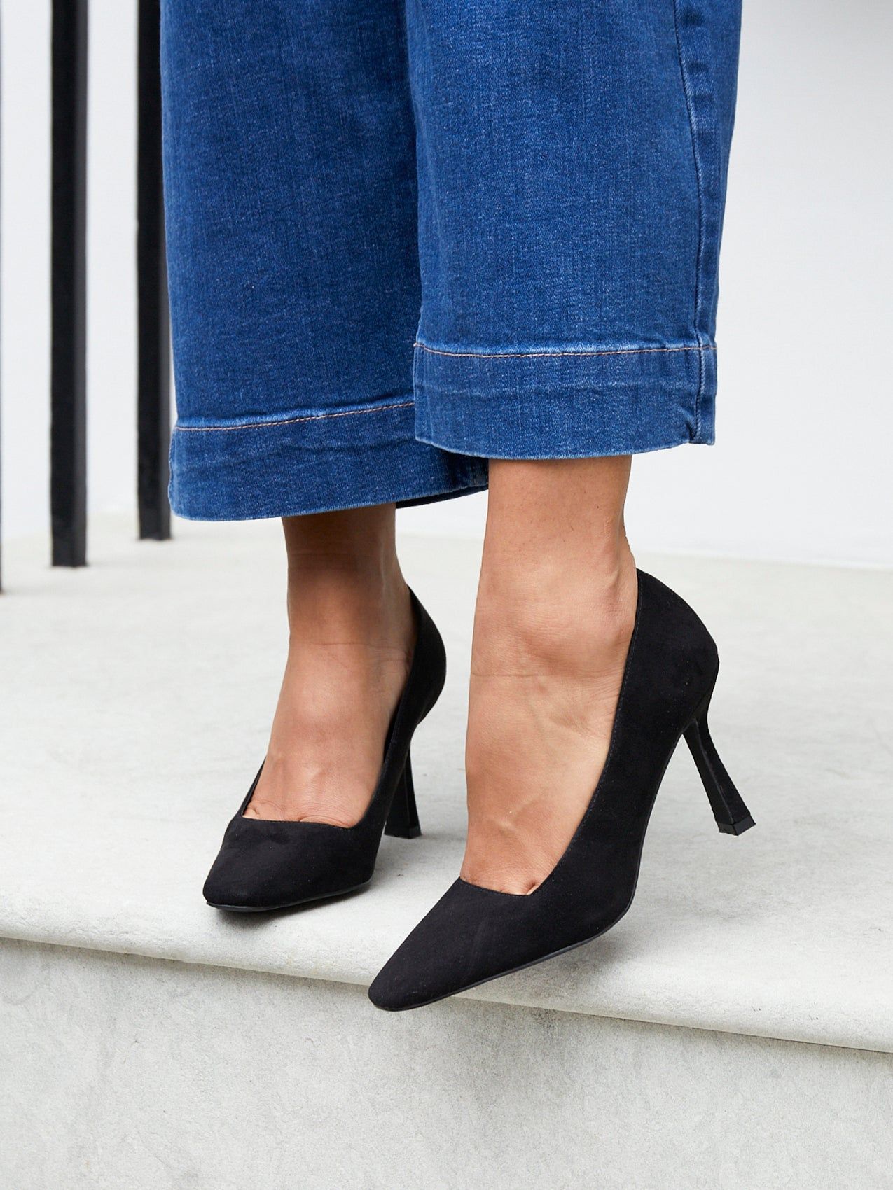 Linzi Colette Black Faux Suede Squared Toe Stiletto Court Heel image 2