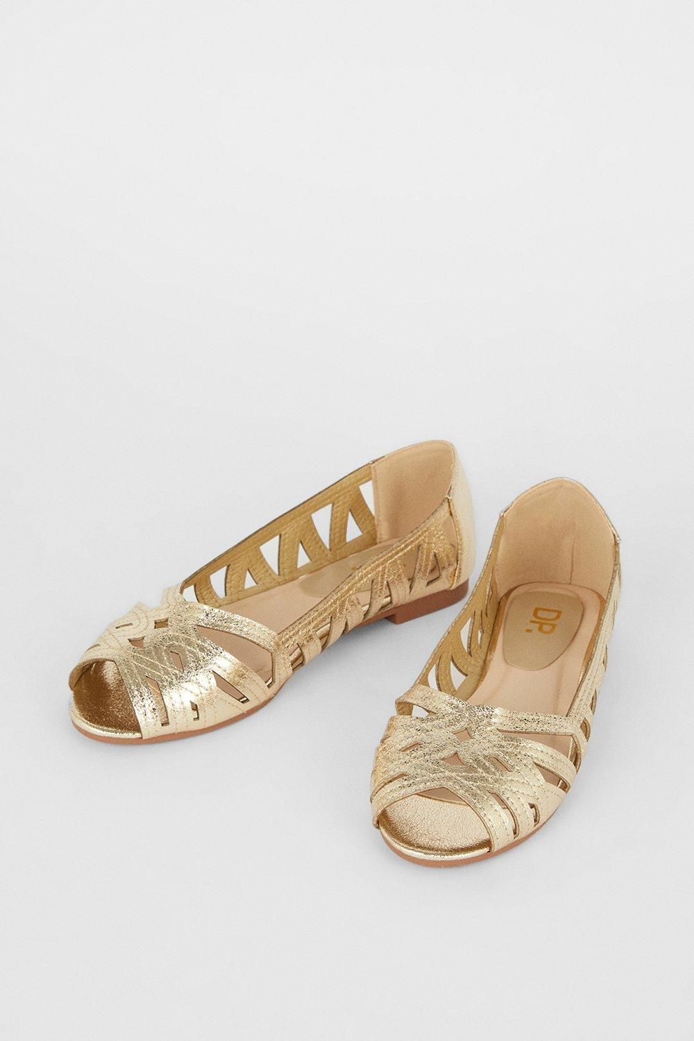 Dorothy Perkins Prim Peep Toe Ballet Pumps Gold image 3