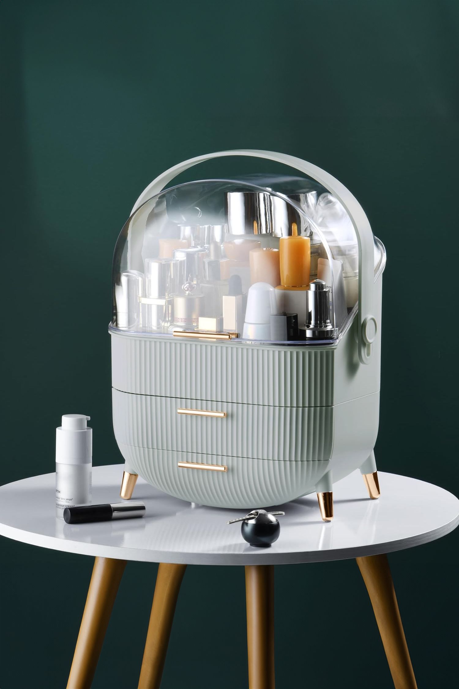 Neo Mint Green Three Layer Cosmetic Makeup Storage Organiser Skincare Display Box Case With Portable Handle image 2