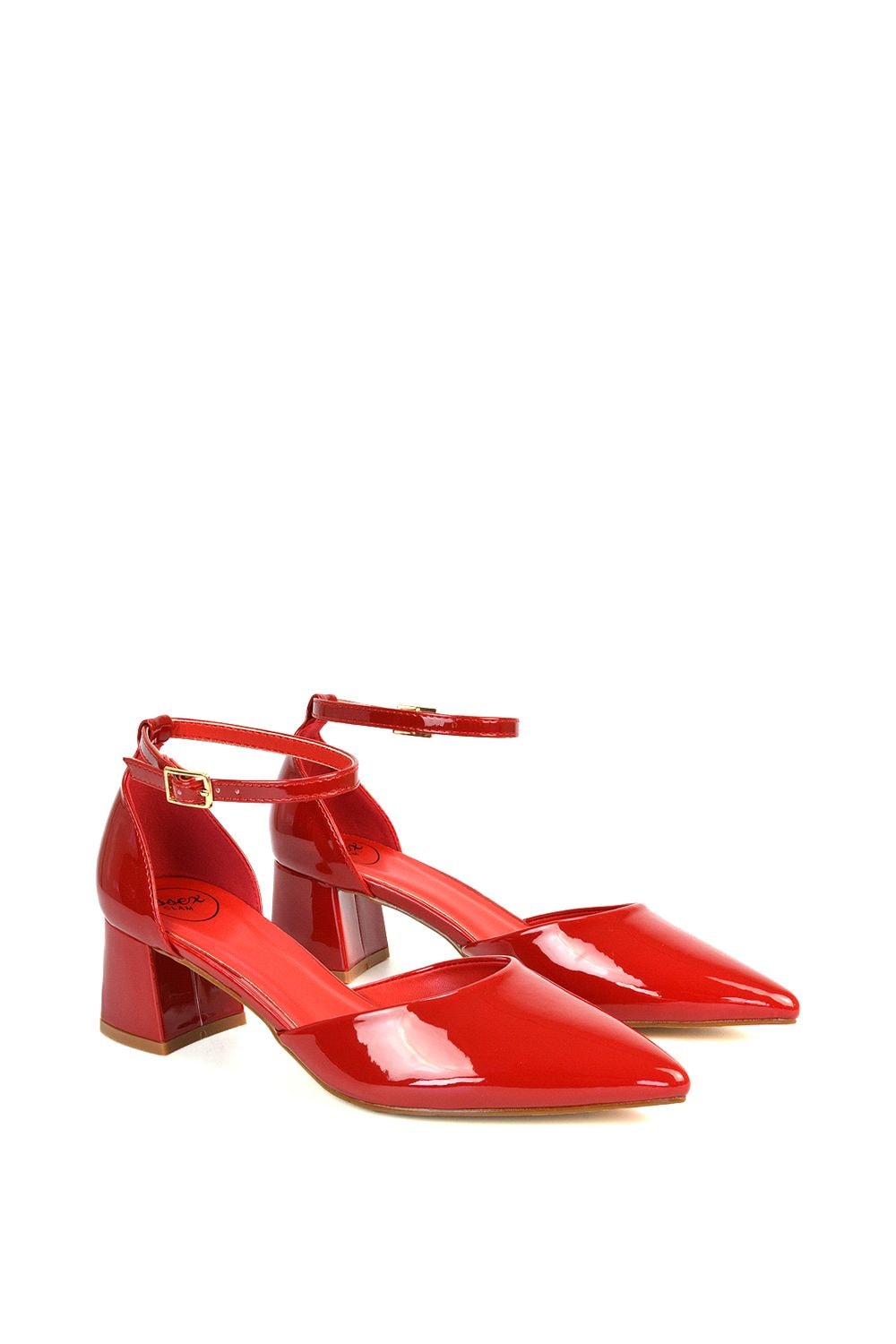 XY London 'Evie' Low Block Heel Pointed Toe Ankle Strap Court Shoes image 4