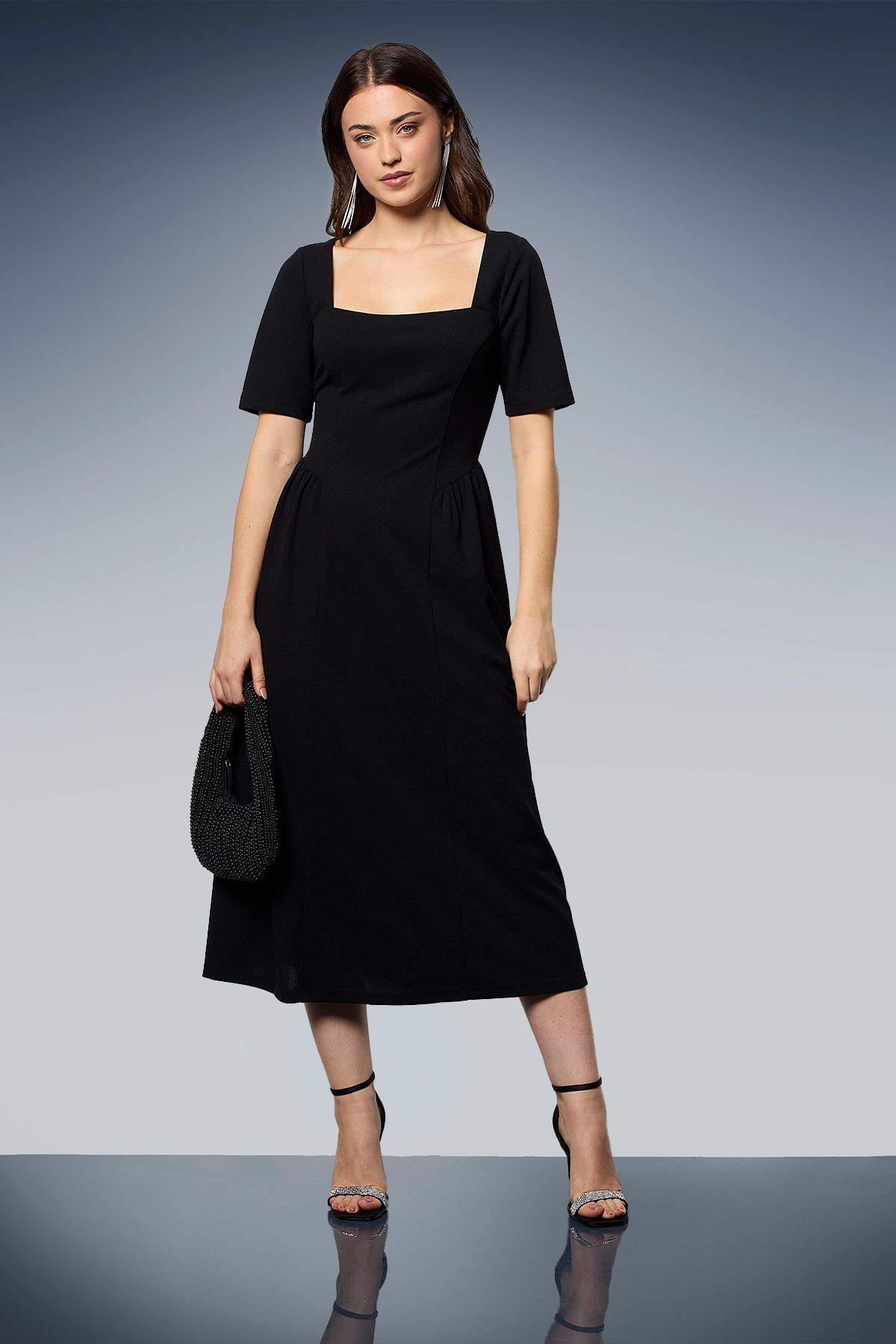 Dorothy Perkins Square Neck Seam Detail Midi Dress Black image 1