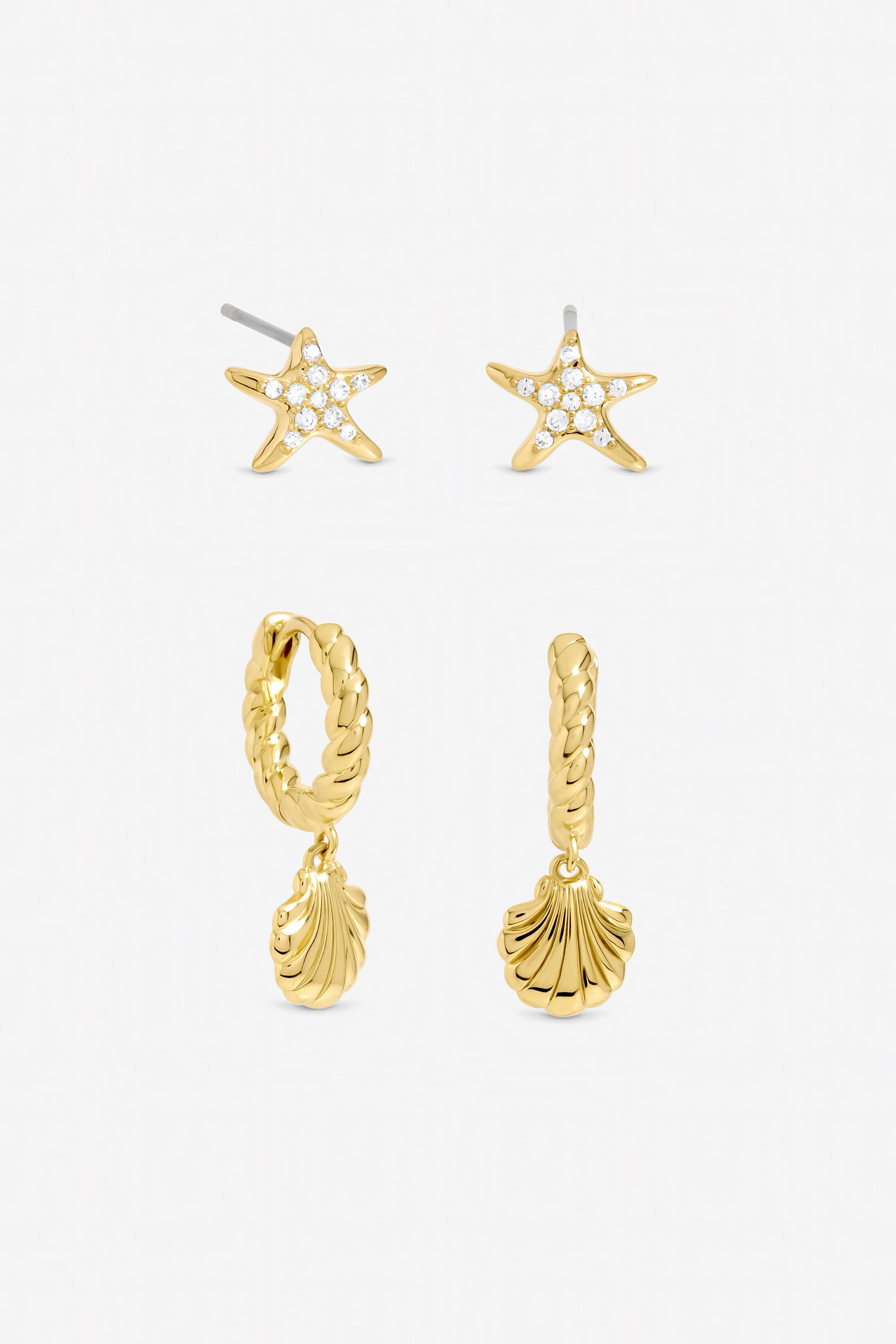 Inicio Gold Plated Shell Hoop and Stud Earrings - Pack Of 2 - Gift Pouch image 1