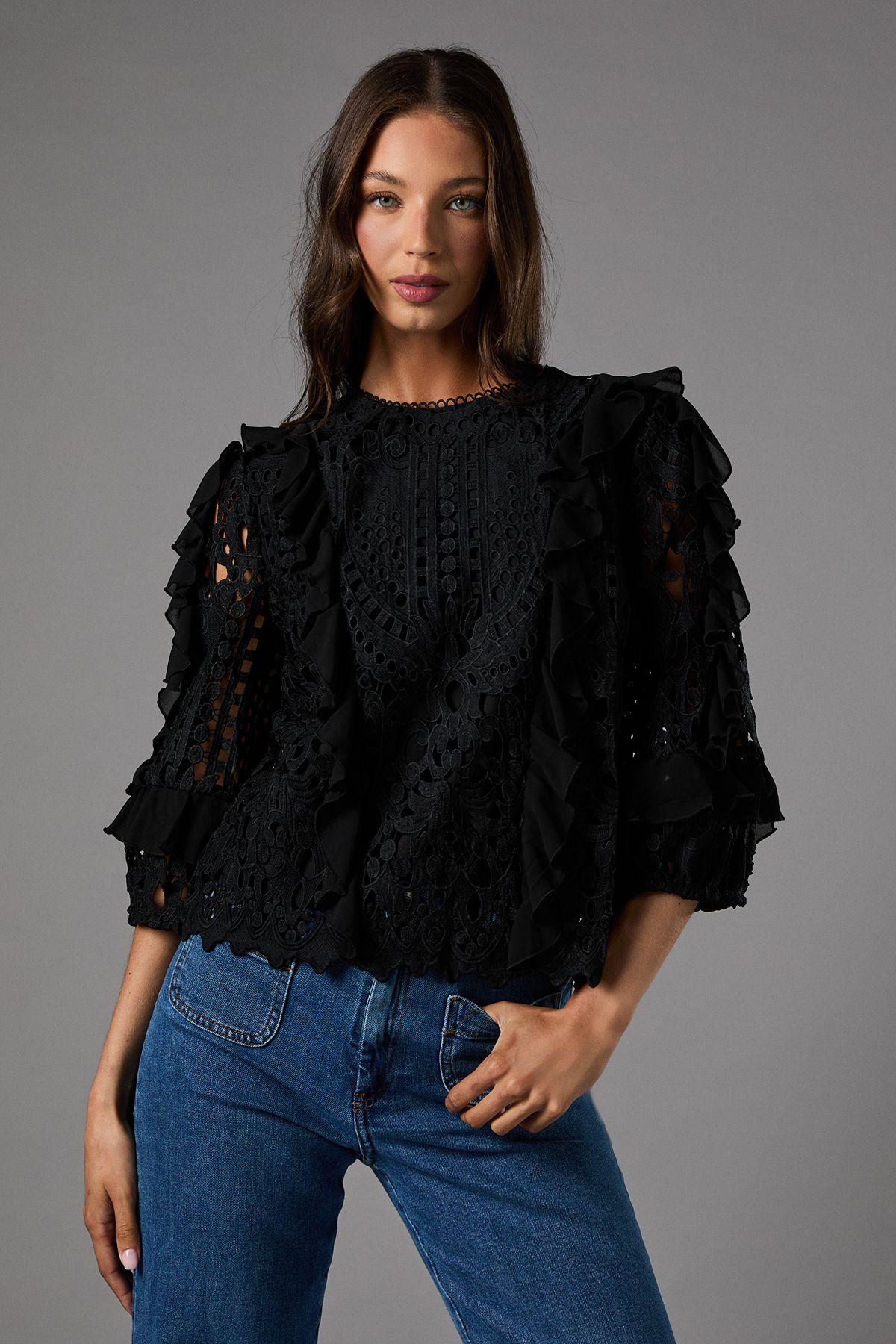 Coast Lace Frill Sleeve Top Black image 1
