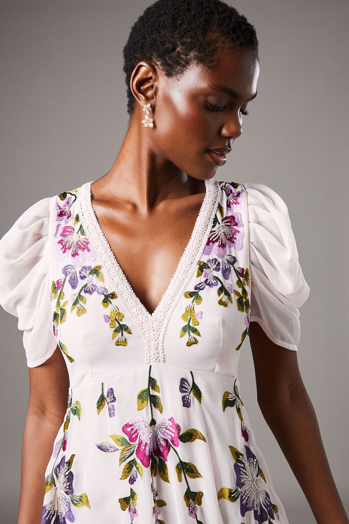 Coast Embroidered Midi Dress Nude image 4