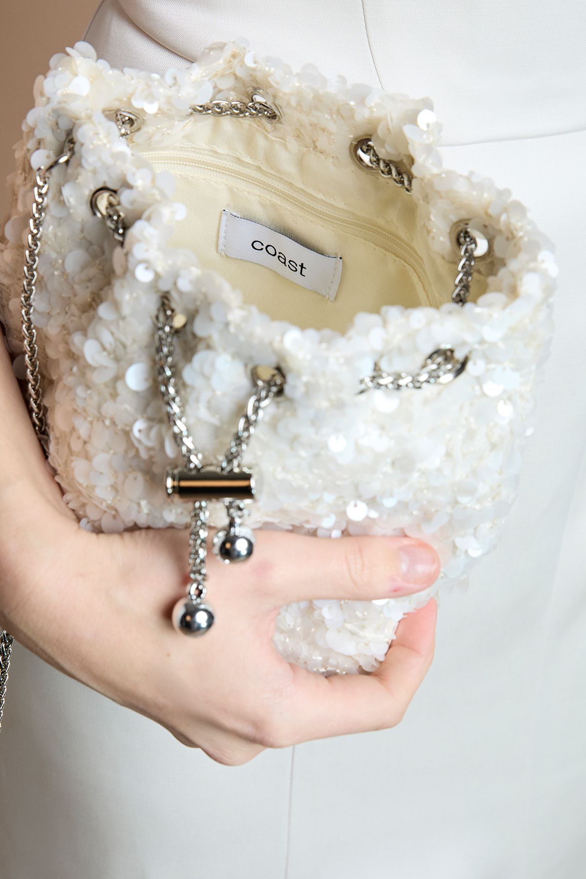 Coast Bridal Mia Drawstring Sequin Crossbody Bag Ivory image 3