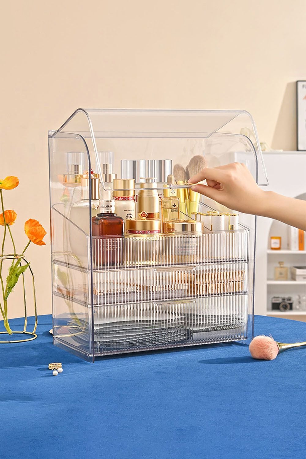 Living and Home Large Waterproof Acrylic Makeup Organizer Storage Box Skincare Display Case For Bedroom image 1