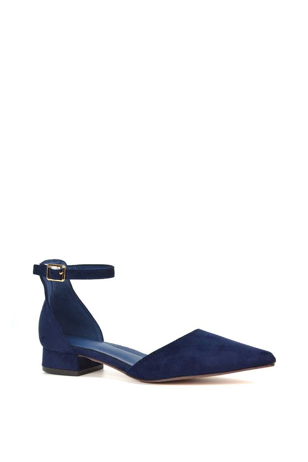 XY London 'Jenny' Low Heel Flat Pointed Toe Ankle Strap Court Shoes image 2