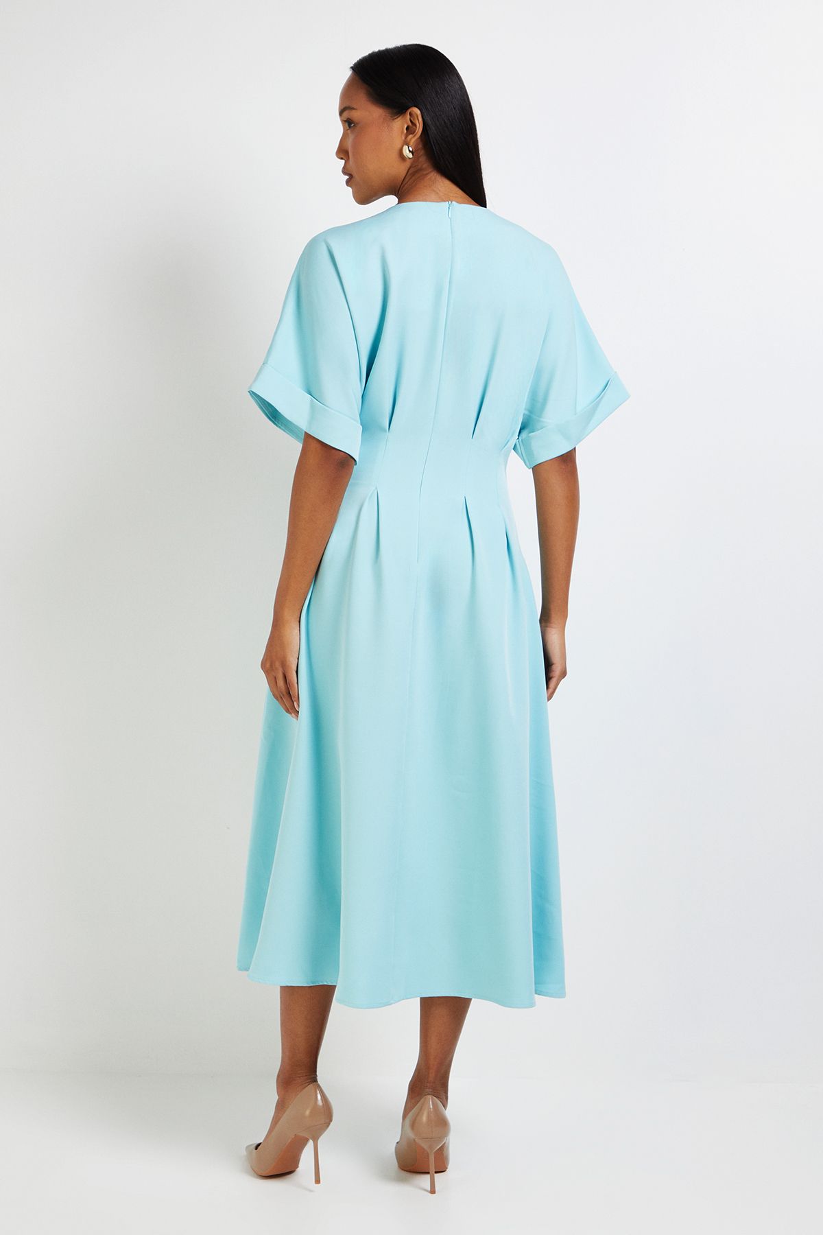 Principles Pleat Waist Relaxed Cuff Crepe Midi Dress Light Blue image 3