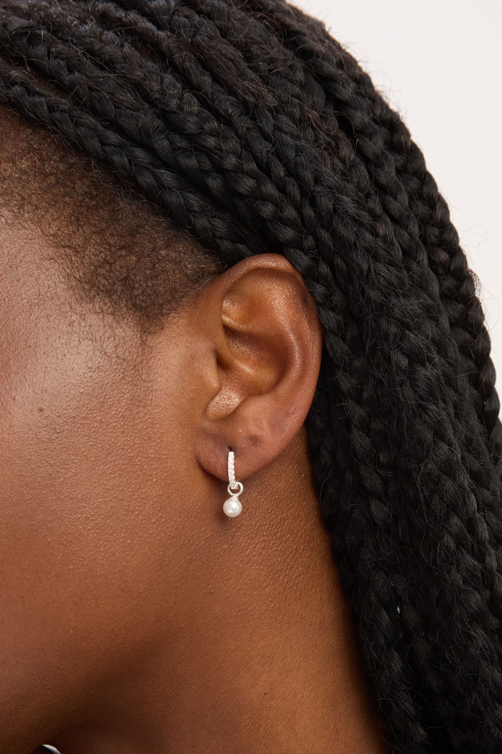 Simply Silver Sterling Silver 925 Cubic Zirconia Pave Pearl Hoop Earrings image 2