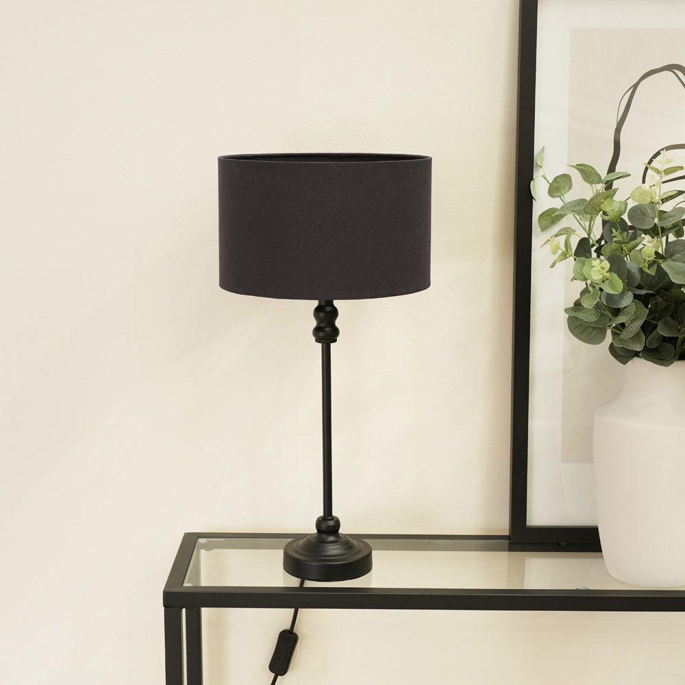 ValueLights Maggie Black Metal Candlestick Slim Table Lamp with Fabric Drum Lamp Shade image 3