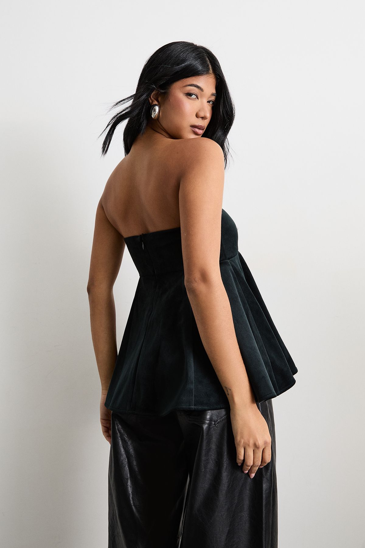 Warehouse Bonded Velvet Tailored Bustier Top Black image 3