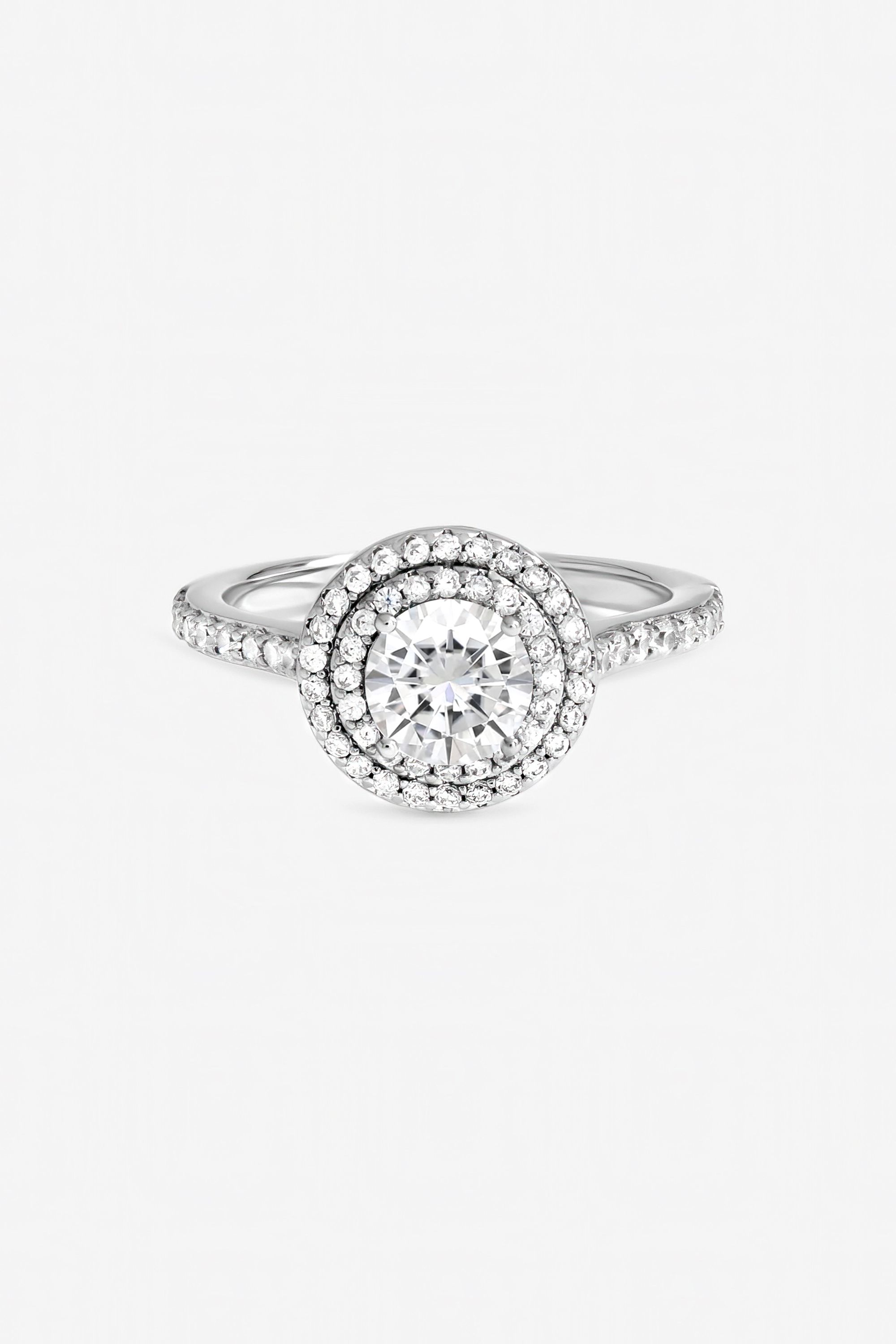 Jon Richard Rhodium Plated Cubic Zirconia Halo Ring