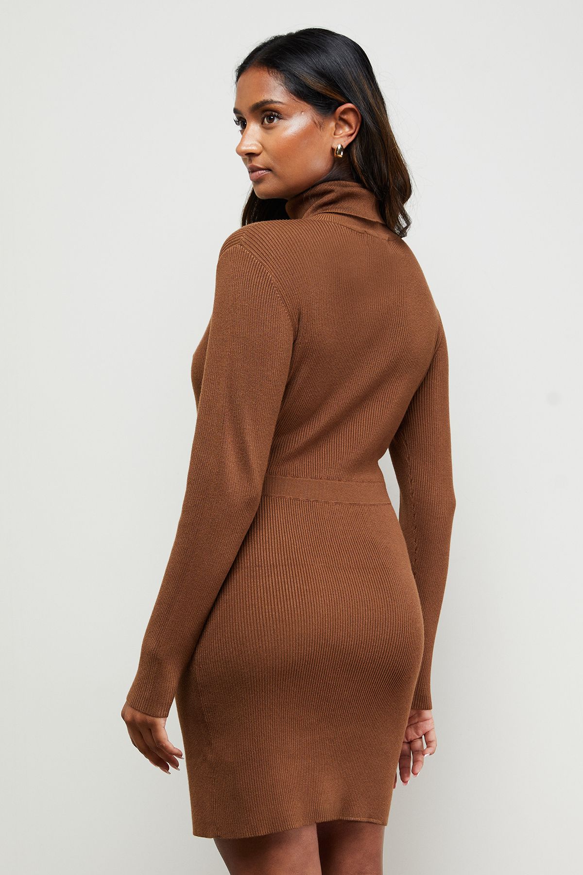 Oasis Button Down High Neck Mini Dress Tan image 3