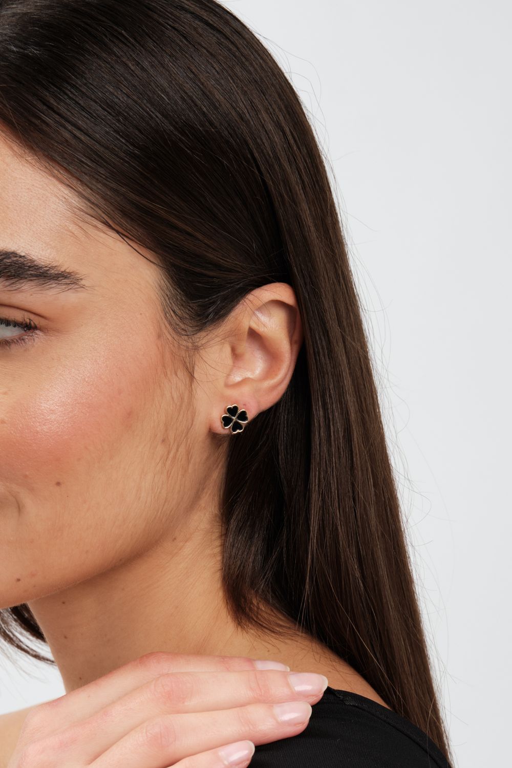 Jon Richard Gold Plated And Jet Enamel Clover Stud Earrings image 3