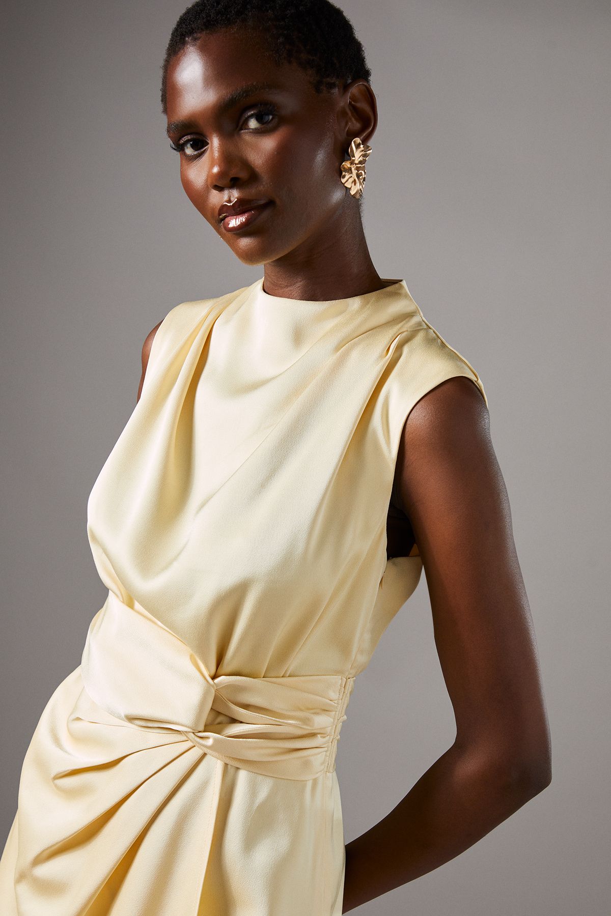 Coast Satin Midi Dress With Twist Waist Lemon image 4