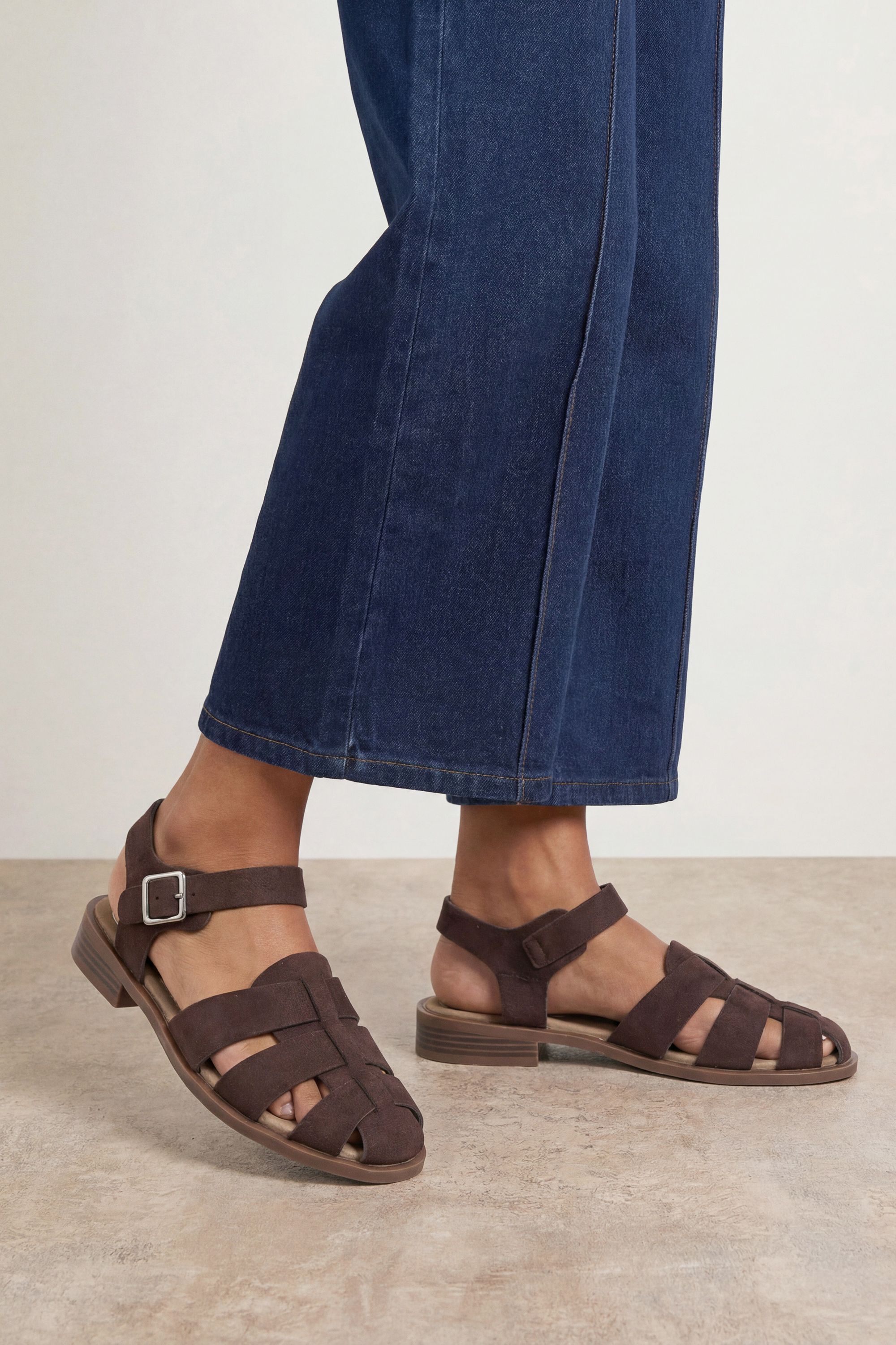 Oasis Cass Faux Suede Closed Toe Fisherman Flat Shoes Chocolate