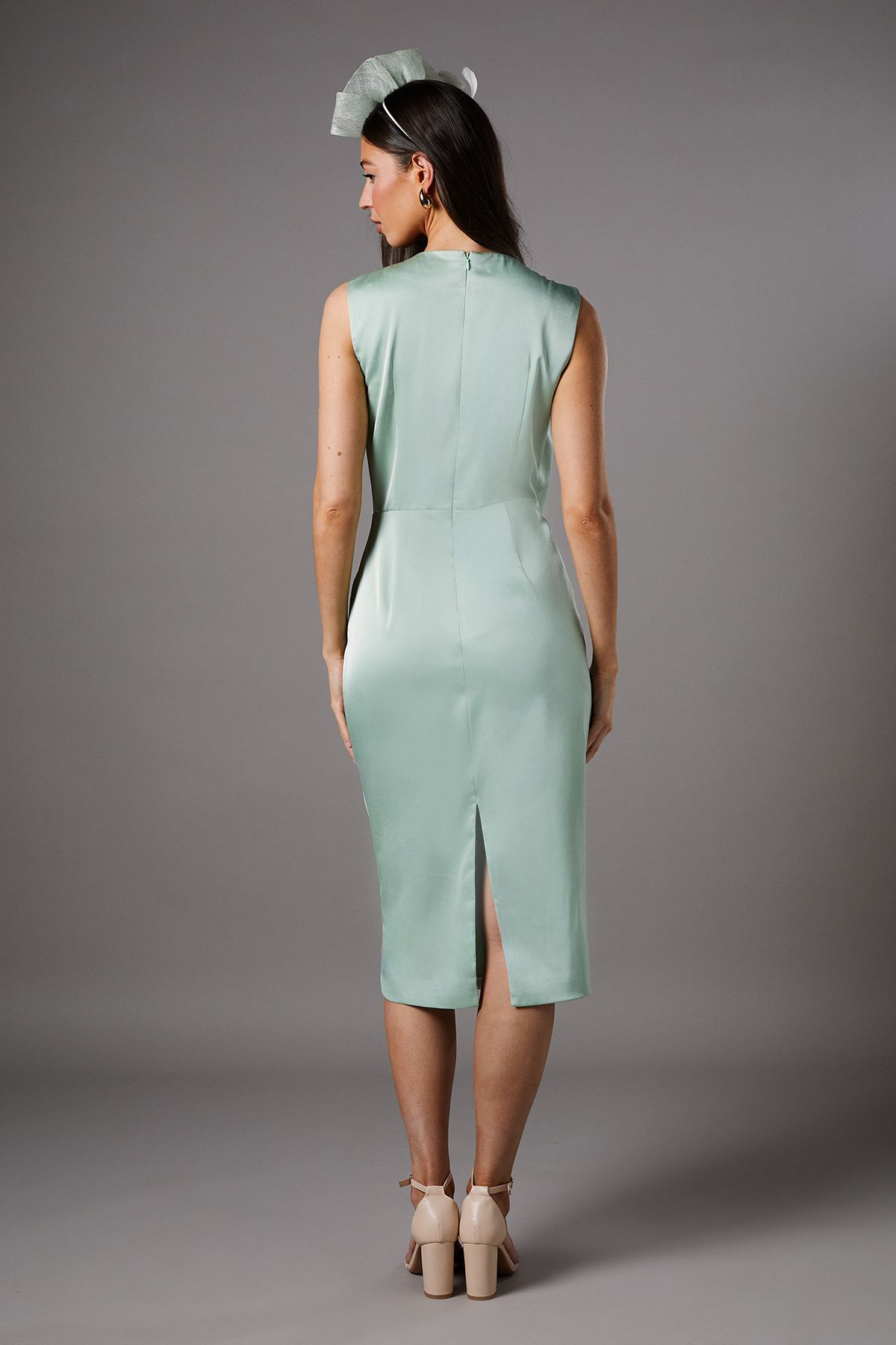 Coast Sleeveless Satin Frill Midi Dress Sage image 4