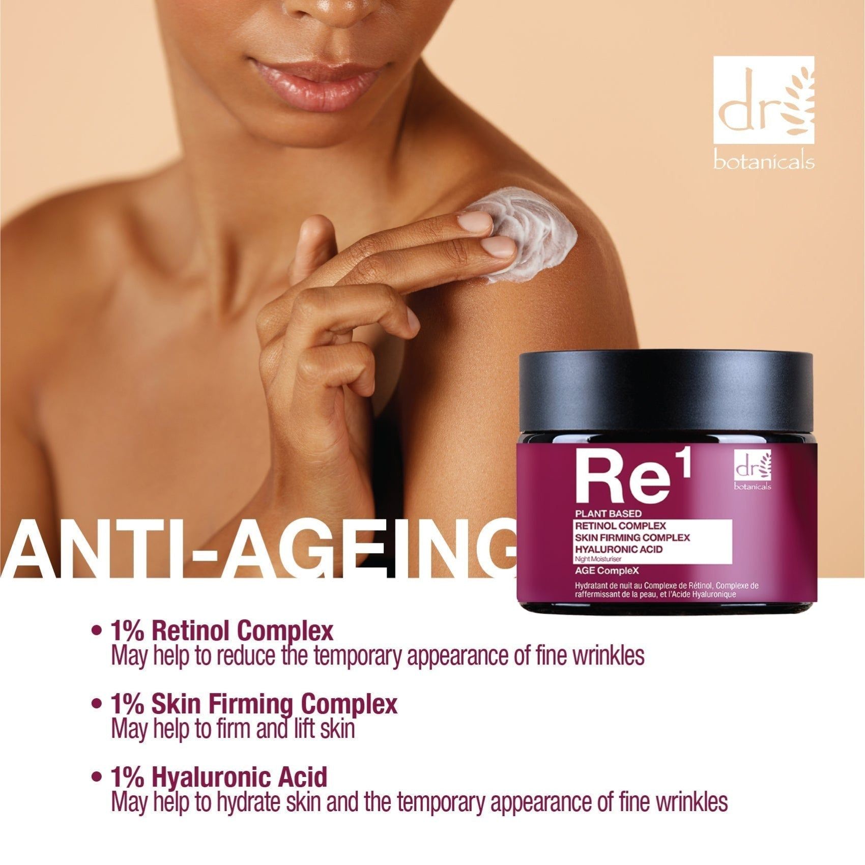 Dr. Botanicals Retinol Complex 1%, Skin Firming Complex 1% & Hyaluronic Acid 1% Night Moisturiser 60ml image 3