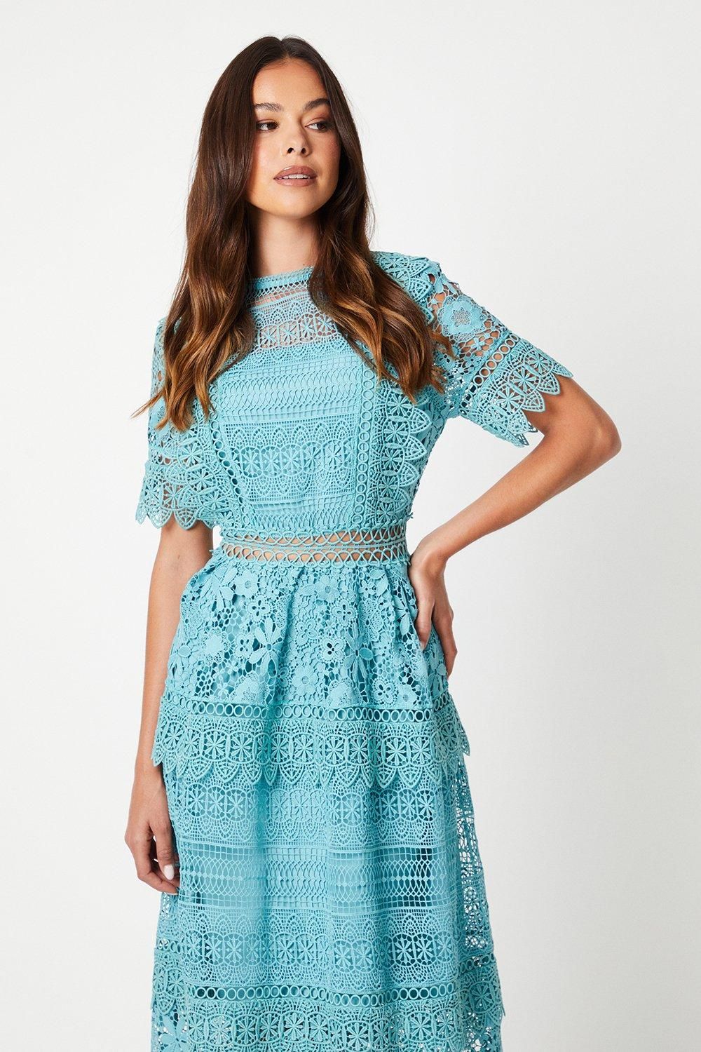 Coast Lace Mix Midi Dress Teal image 2