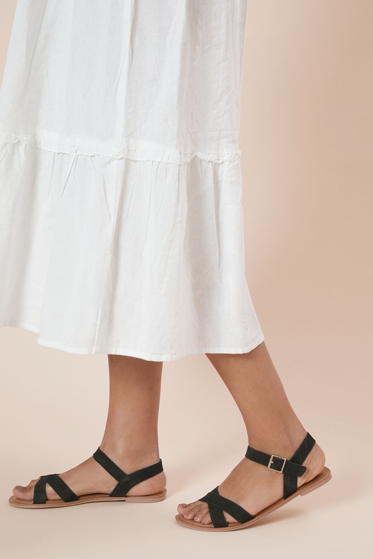 Dorothy Perkins Filomena Real Leather Cross Strap Flat Sandals Natural Black image 3