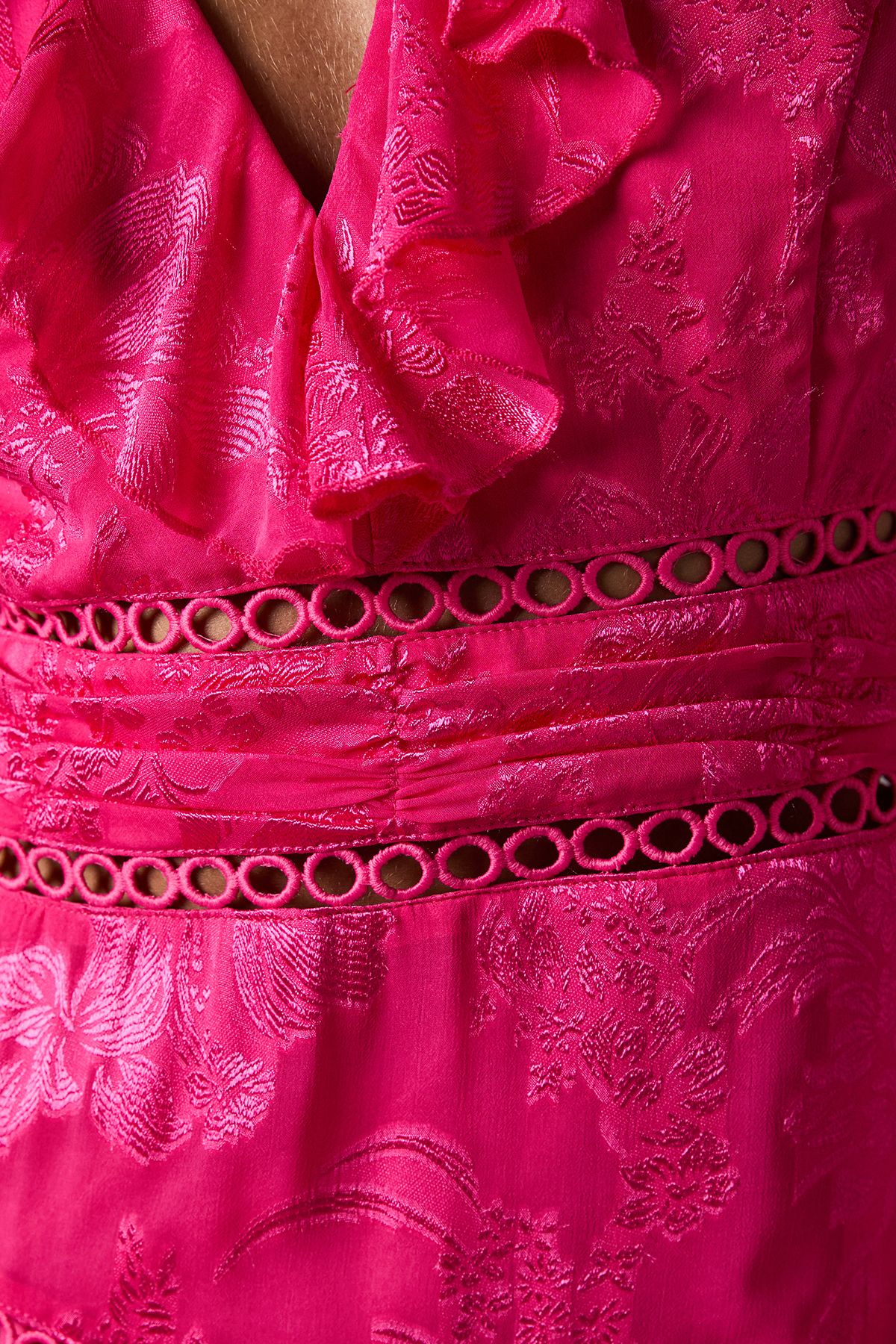 Coast Long Sleeve Jacquard Midaxi Dress With Frills Pink image 5