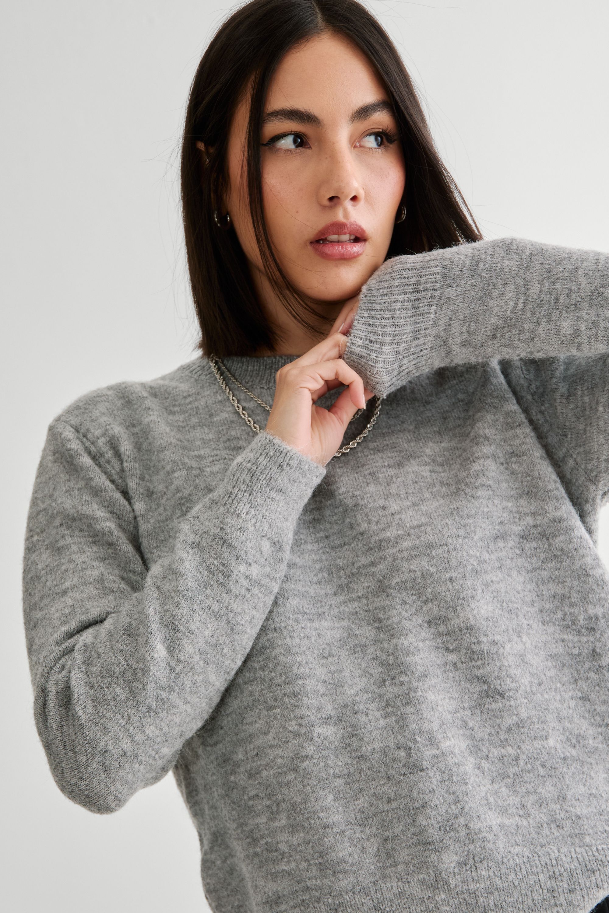 NastyGal Knit Crewneck Jumper Grey image 2