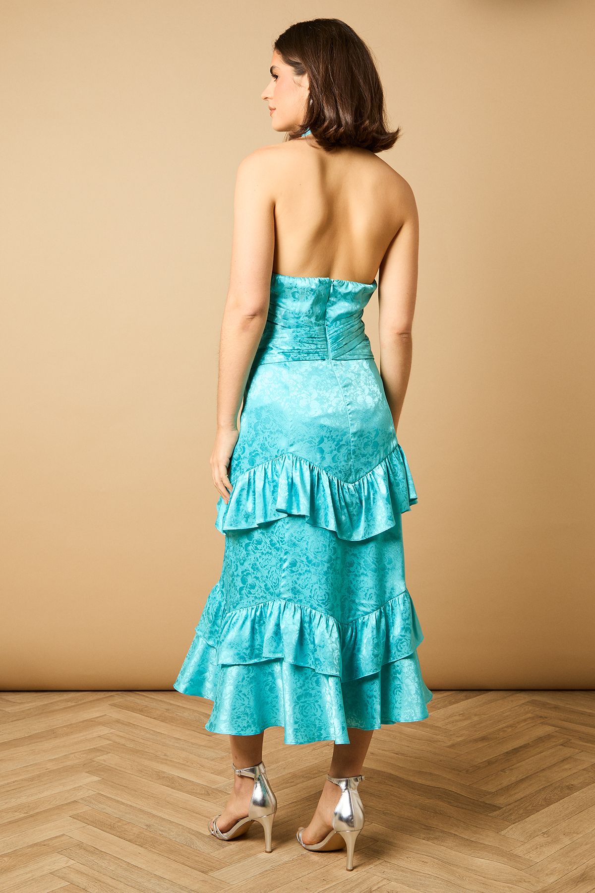 Oasis Halterneck Satin Jacquard Midi Dress Aqua image 3