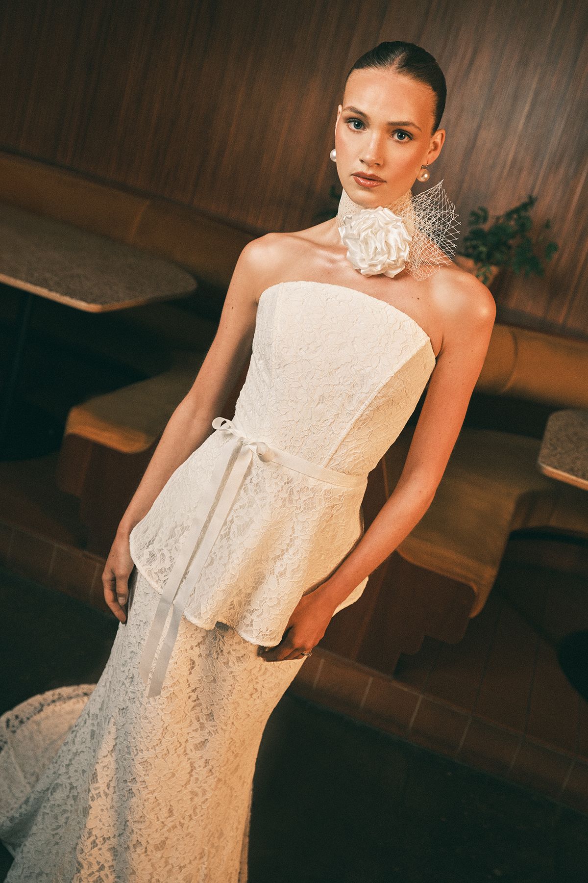 Coast Bandeau Lace Peplum Bridal Top Ivory