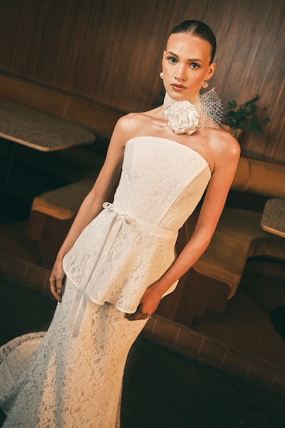 Coast Bandeau Lace Peplum Bridal Top Ivory