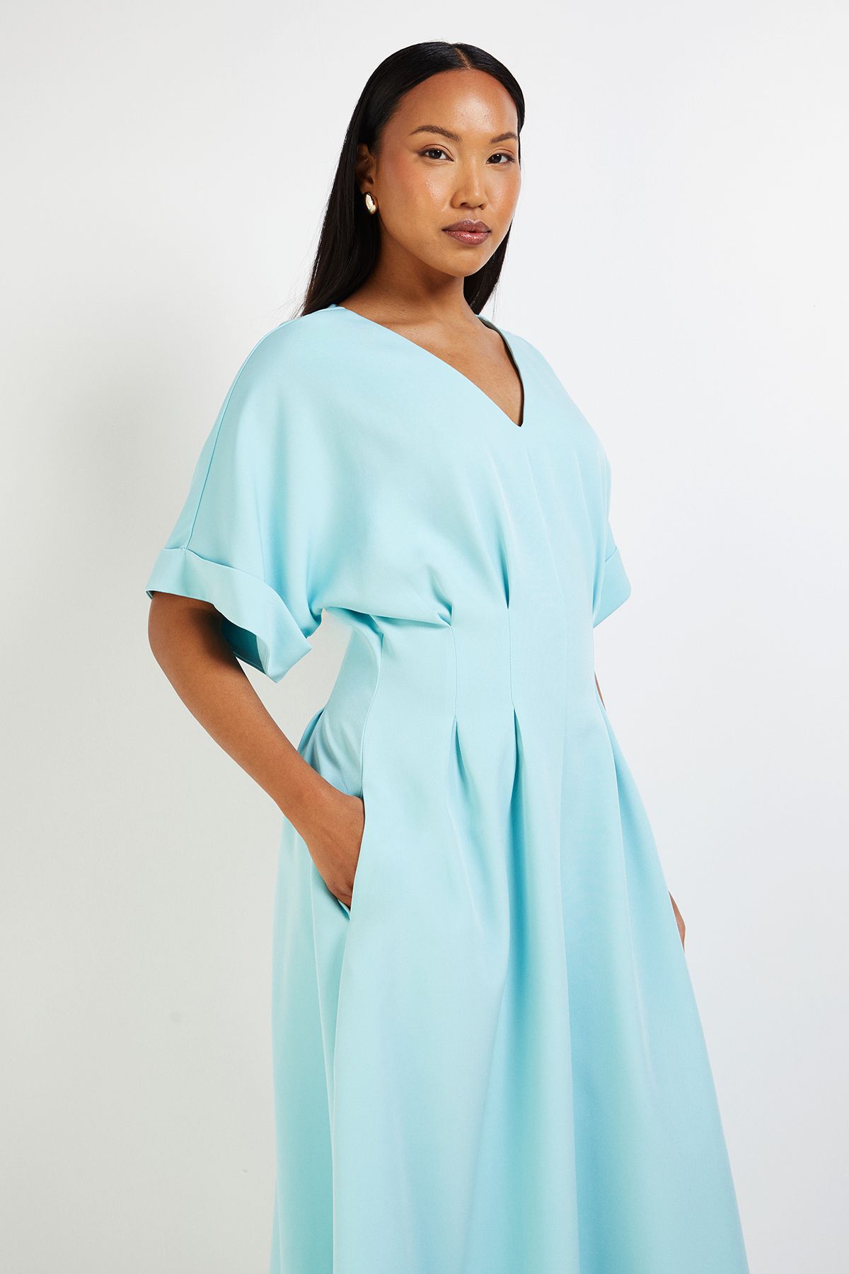 Principles Pleat Waist Relaxed Cuff Crepe Midi Dress Light Blue image 2