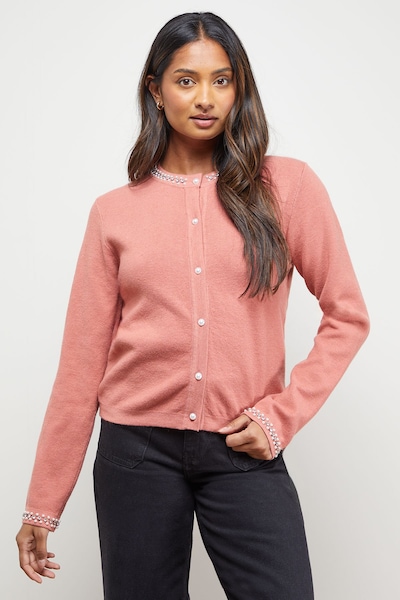 Oasis Pearl Detail Cardigan Desert Rose