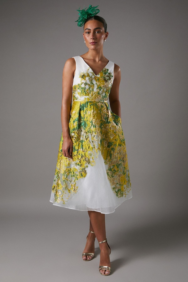 Coast V Neck Jacquard Midi Dress Lime