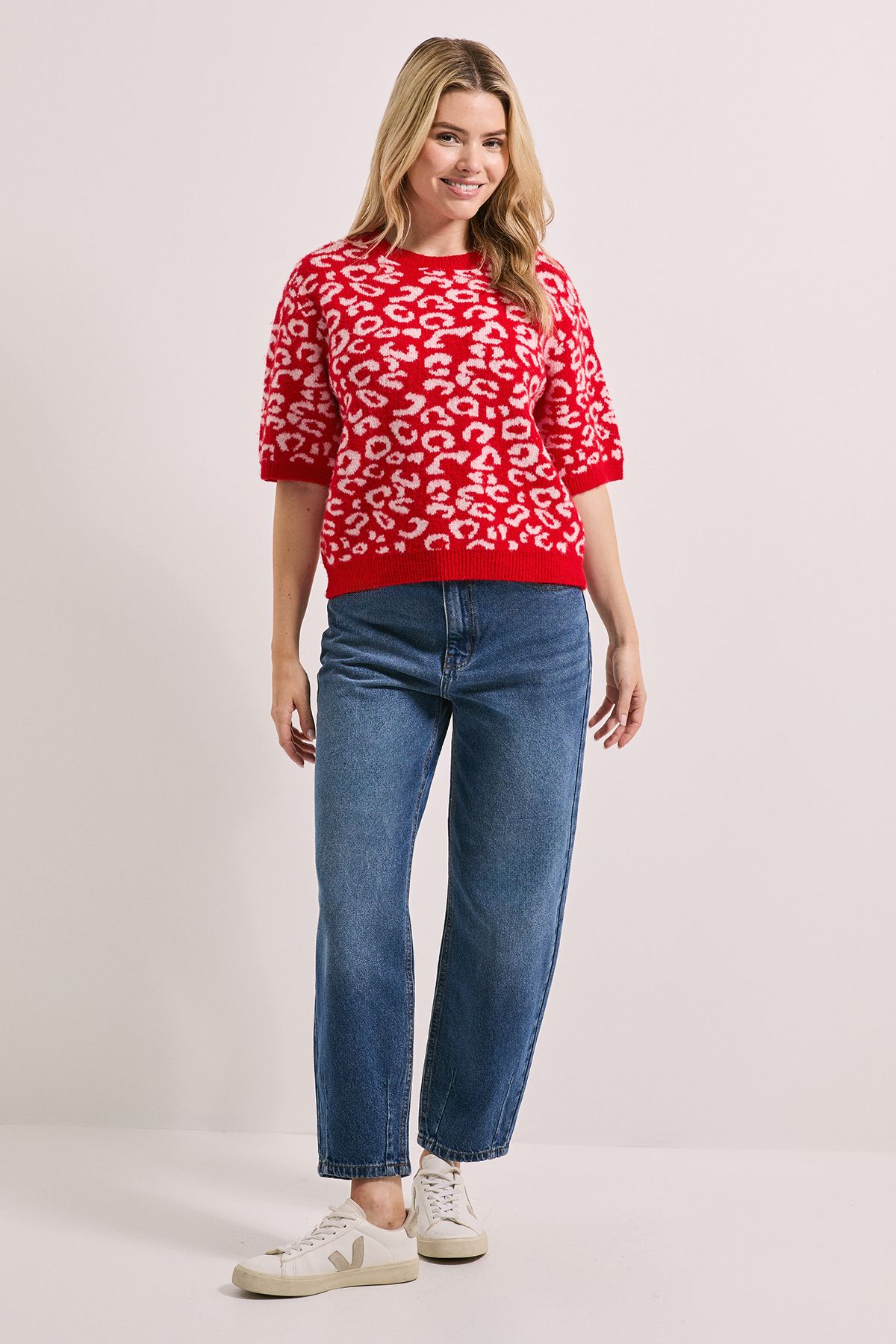 Dorothy Perkins Leopard Animal Red & Pink Short Sleeve Jumper Red image 2