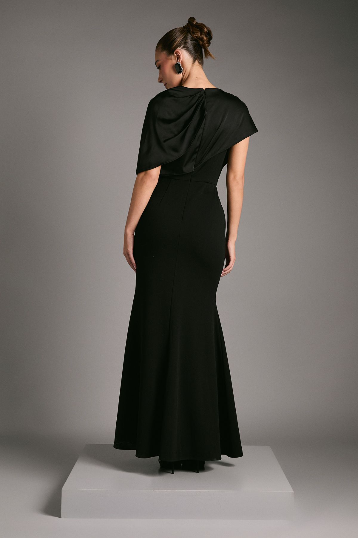 Coast Slinky Draped Detail Fishtail Maxi Dress Black image 3
