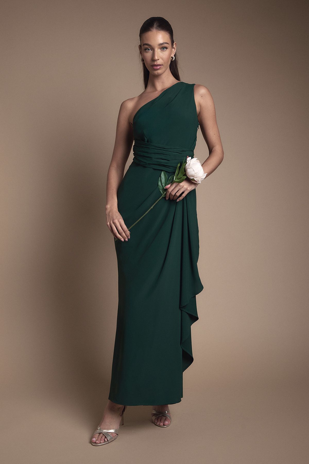 Coast One Shoulder Sash Waist Maxi Bridesmaid Dress Emerald image 1