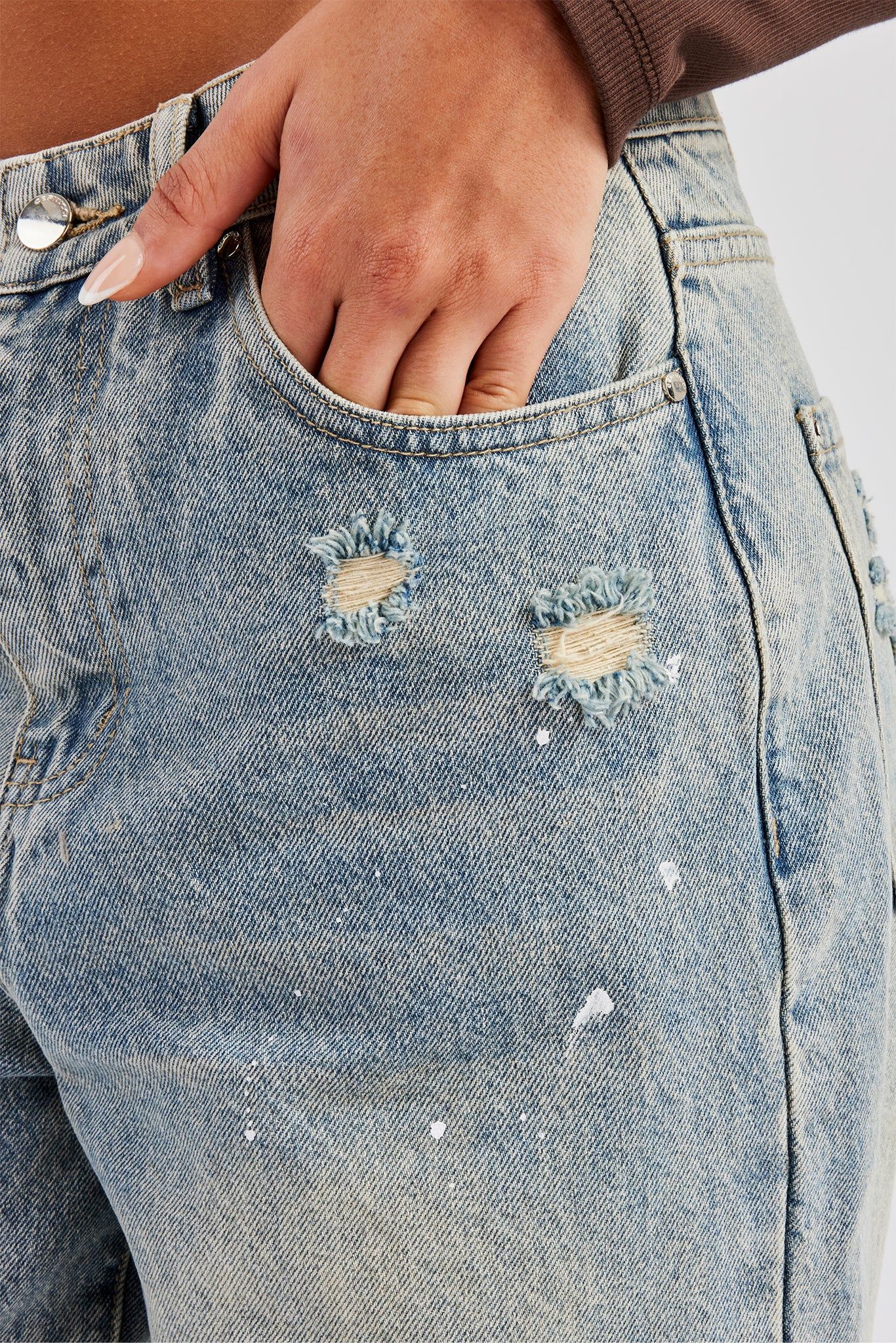 Cernucci Distressed Paint Splatter Baggy Jean - Antique Wash image 9