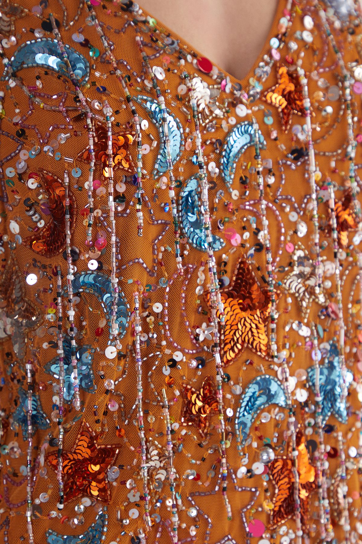 NastyGal Star Embellished Tassel Plunge Mini Dress Orange image 5