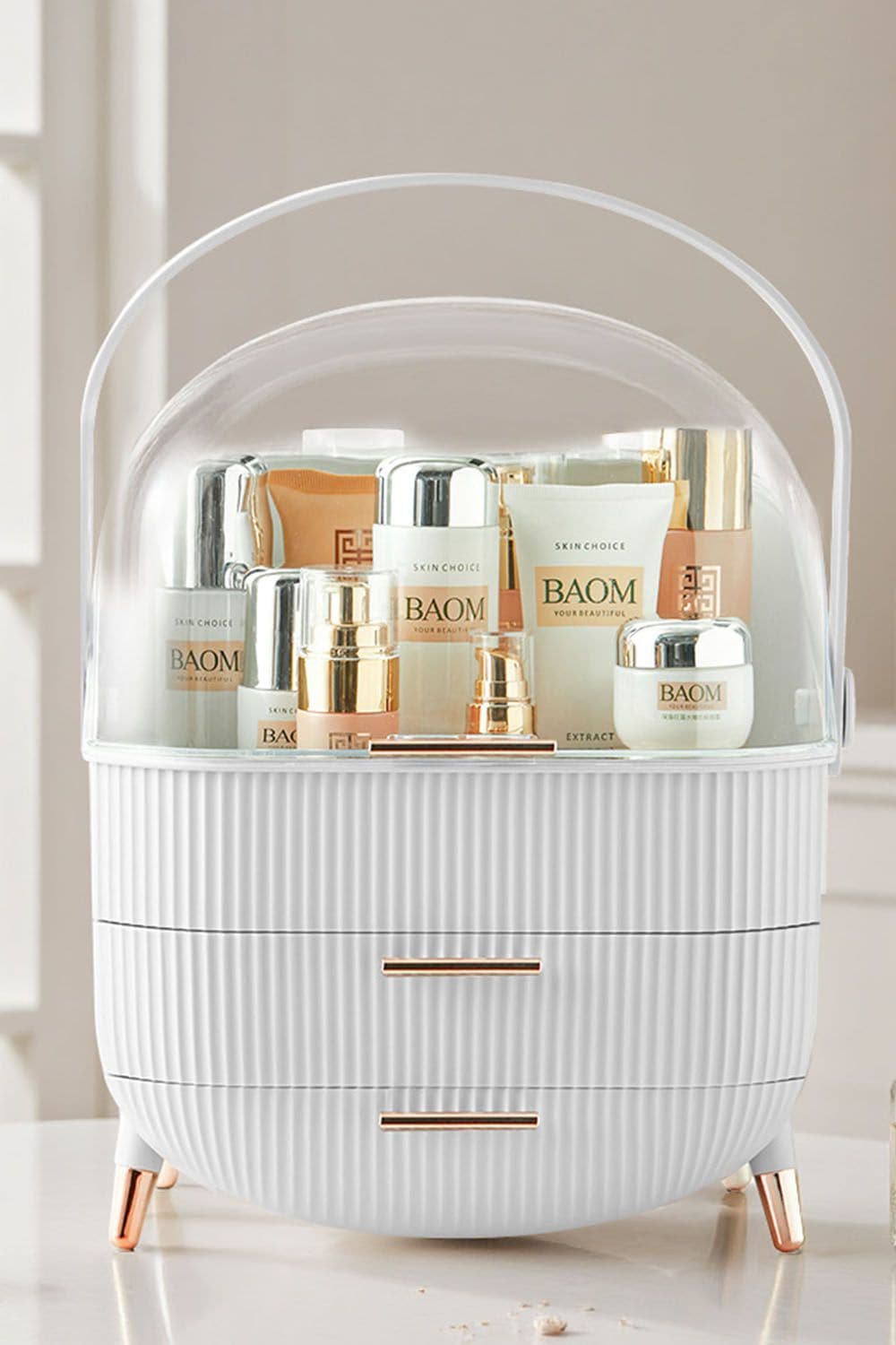 SHEONLY Cosmetic Organizer Skincare Display Box With 2 Layers Of Storage Boxes And Transparent Lid Elegant Makeup Storage Organizer Box with Drawers and Handle image 1