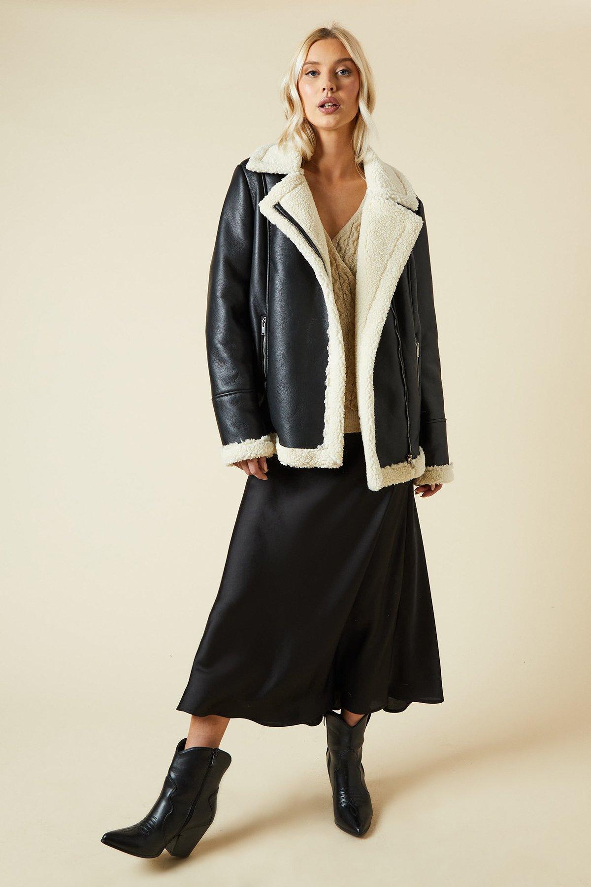 Dorothy Perkins Faux Leather Longline Aviator Jacket Black image 2