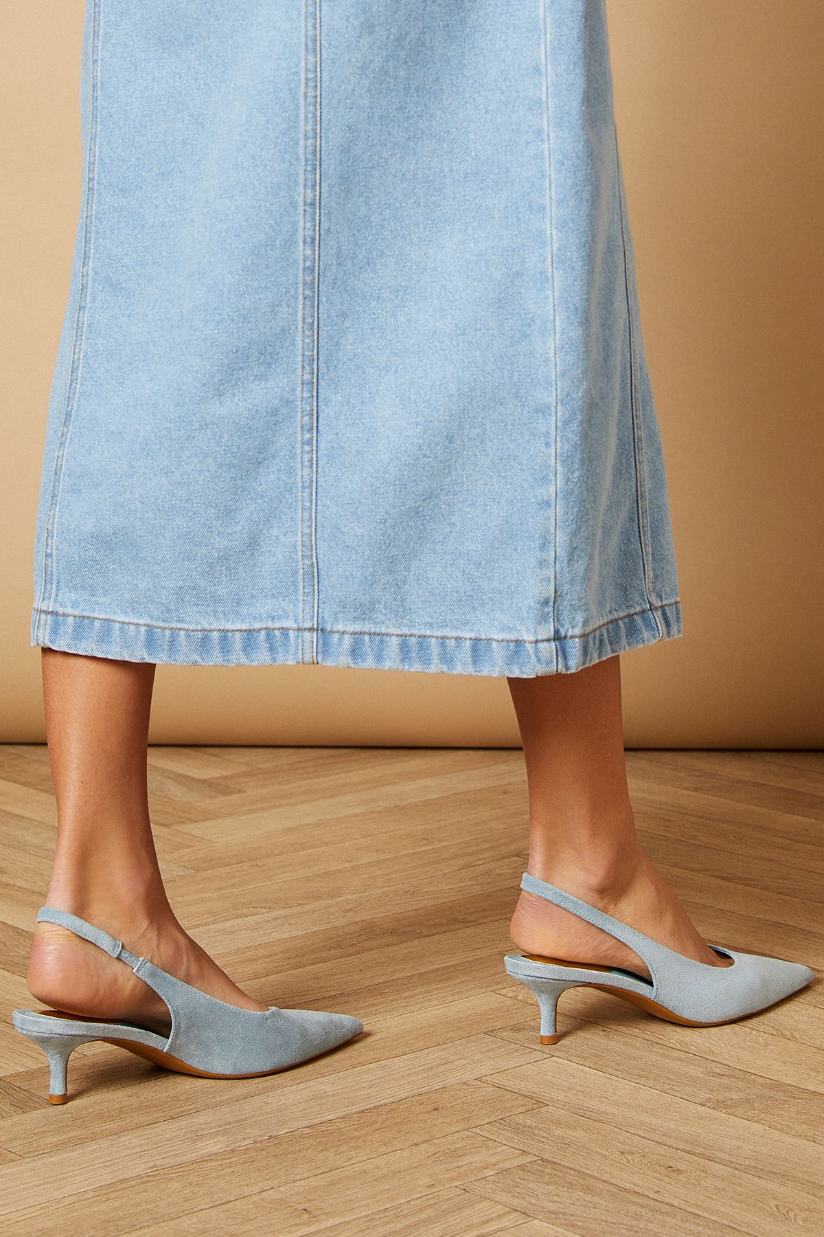 Oasis Adair Faux Suede Slingback Kitten Heel Court Shoes Blue image 4