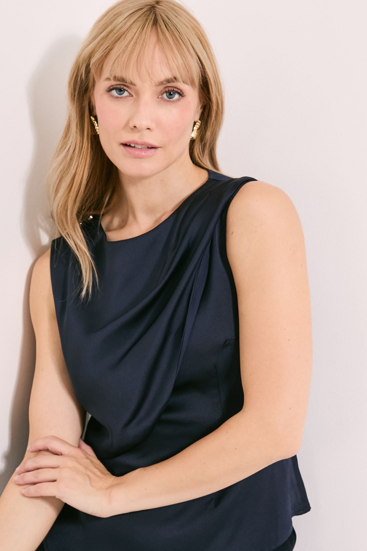 Principles Hammered Satin Caped Top Navy image 2