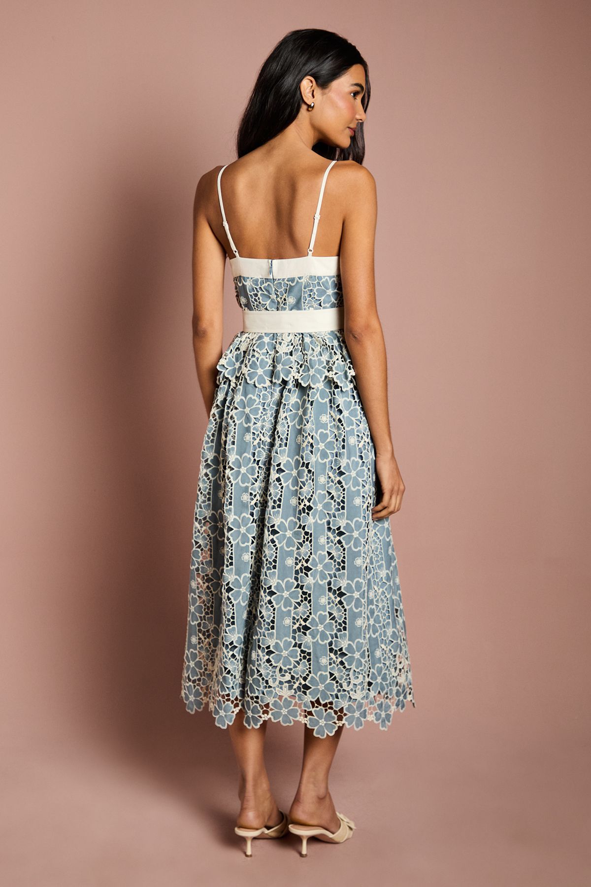 Coast V Neck Cami Cutwork Lace Midi Dress Blue image 3