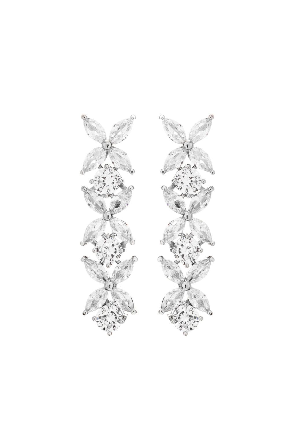 Jon Richard Silver Cubic Zirconia Floral Tennis Drop Earrings image 1