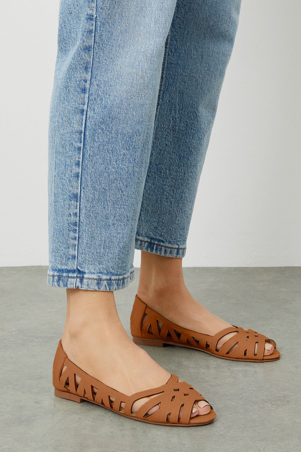 Dorothy Perkins Prim Peep Toe Ballet Pumps Tan image 1