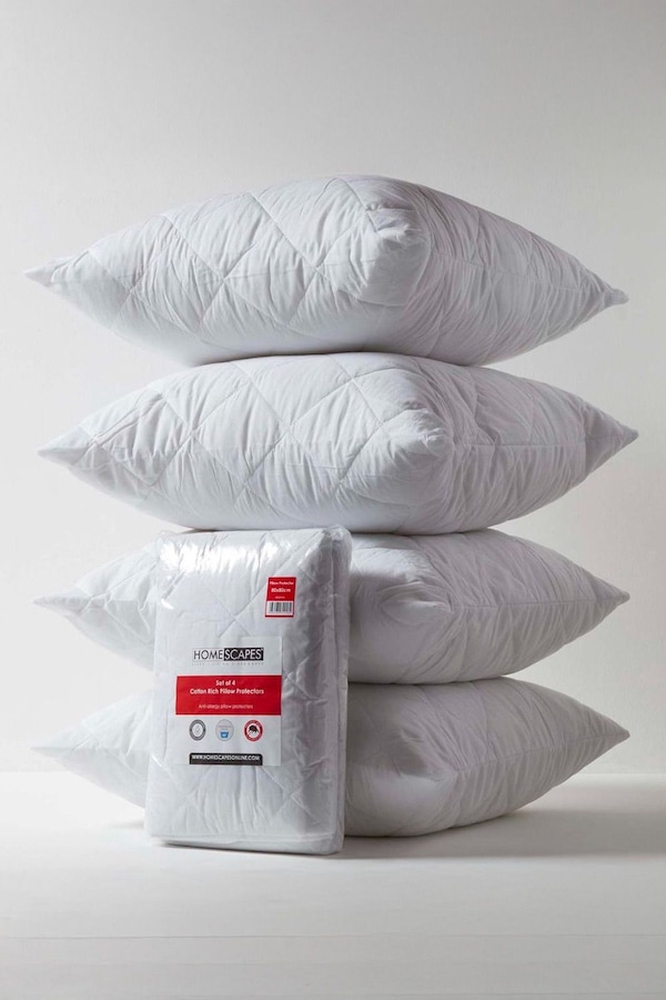 Homescapes Cotton Rich Quilted Pillow Protectors 80 x 80 cm, Pack of 4