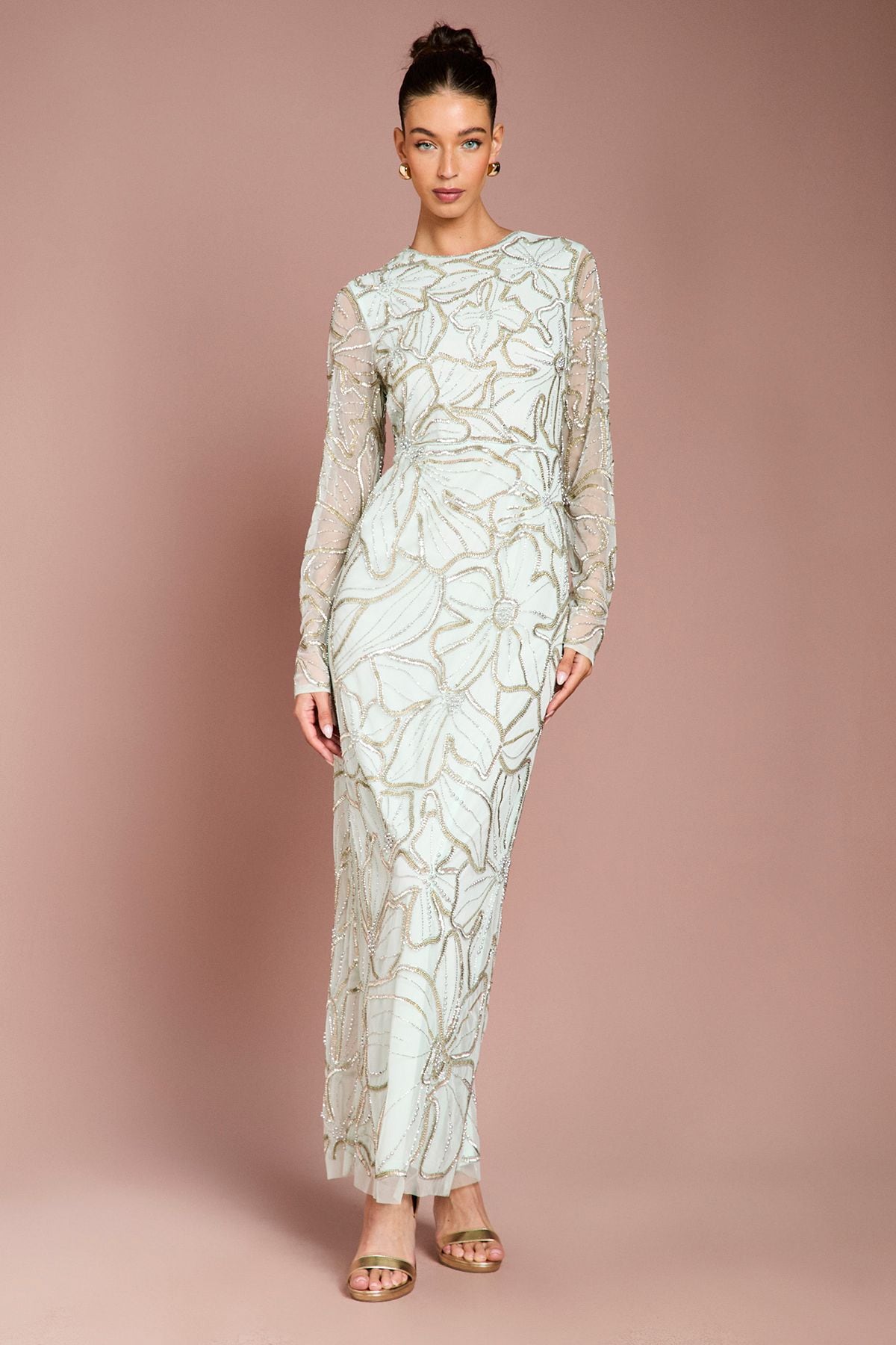 Coast Long Sleeve Floral Embellished Maxi Dress Mint