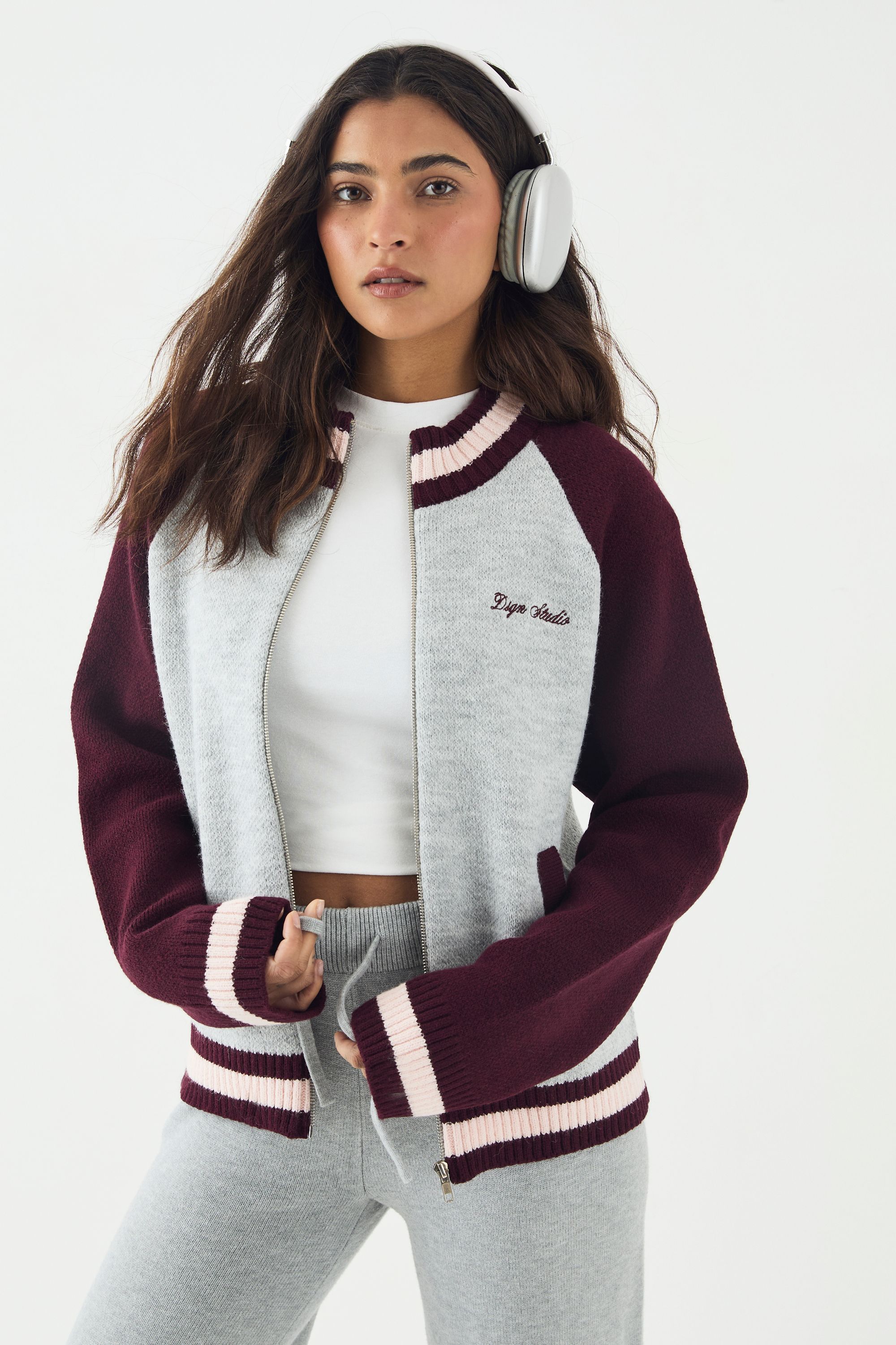 DSGN Studio DSGN Studio Oversized Knit Funnel Neck Bomber Burgundy image 3
