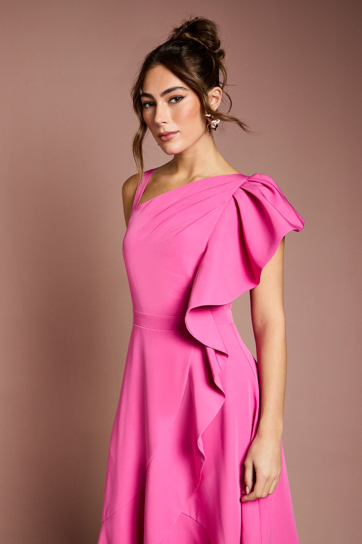 Coast One Shoulder Crepe Ruffle Midi Dress Pink image 2