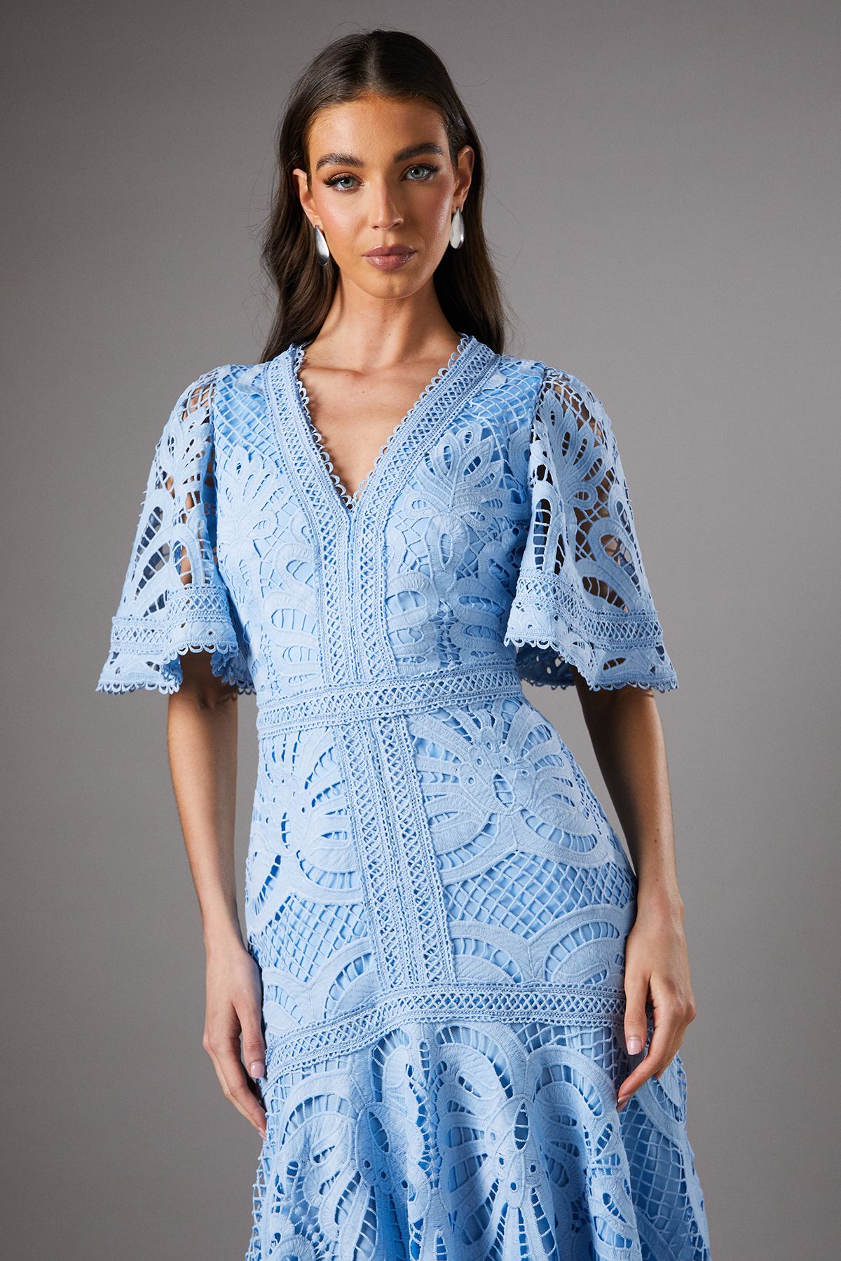 Coast Placement Lace Hanky Hem Dress Blue image 2