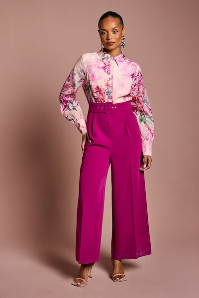 Coast Petite Printed Blouson Sleeve Wide Leg Jumpsuit Plum